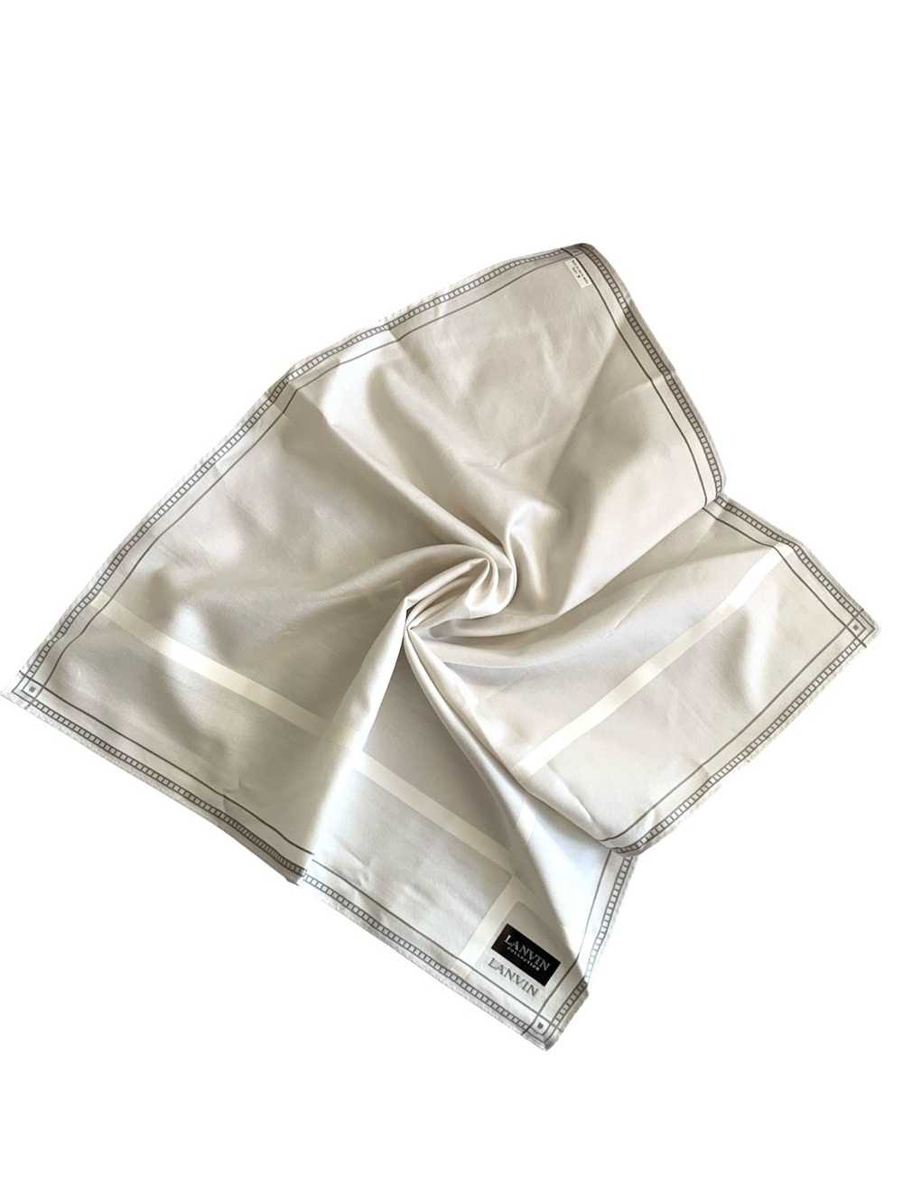 LANVIN Collection Men’s Handkerchief 20” Ivory Gray Border 100% Cotton NWT Japan